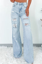 Load image into Gallery viewer, Light Wash Distressed High Waist Wide Leg Jeans
