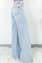 Load image into Gallery viewer, Light Wash Distressed High Waist Wide Leg Jeans
