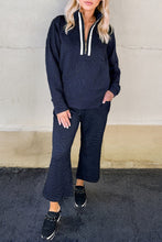 Load image into Gallery viewer, Textured Jacquard Quarter Zip Top and Crop Pants Set
