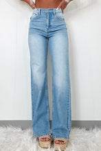 Load image into Gallery viewer, High Rise Shift Slit Leg Straight Jeans
