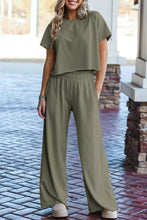 Load image into Gallery viewer, Raw Hem Loose Tee and Wide Leg Pants Set
