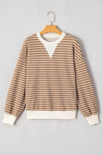 Load image into Gallery viewer, Stripe Patched Edge Textured Round Neck Long Sleeve Top
