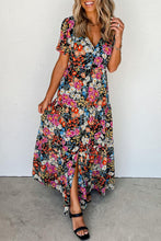 Load image into Gallery viewer, Short Sleeve Boho Floral Pattern Tiered Maxi Dress

