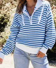 Load image into Gallery viewer, Stripe Zip up Collar Drop Shoulder Sweater
