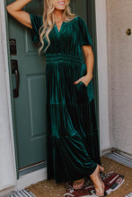 Load image into Gallery viewer, Velvet Short Sleeve Shirred Waist Tiered Maxi Dress
