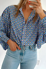 Load image into Gallery viewer, Blue Abstract Print Shirred Cuff Buttoned Oversized Shirt
