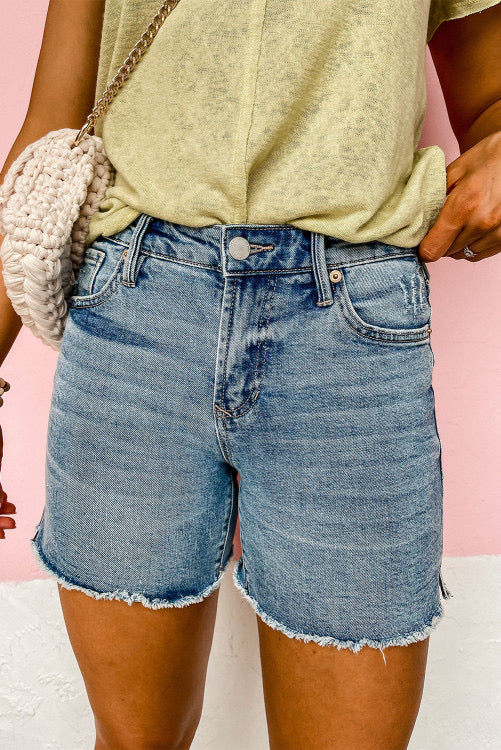 Raw Hem High Waist Denim Shorts