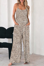 Load image into Gallery viewer, Leopard Print Wide Leg Spaghetti Straps Jumpsuit
