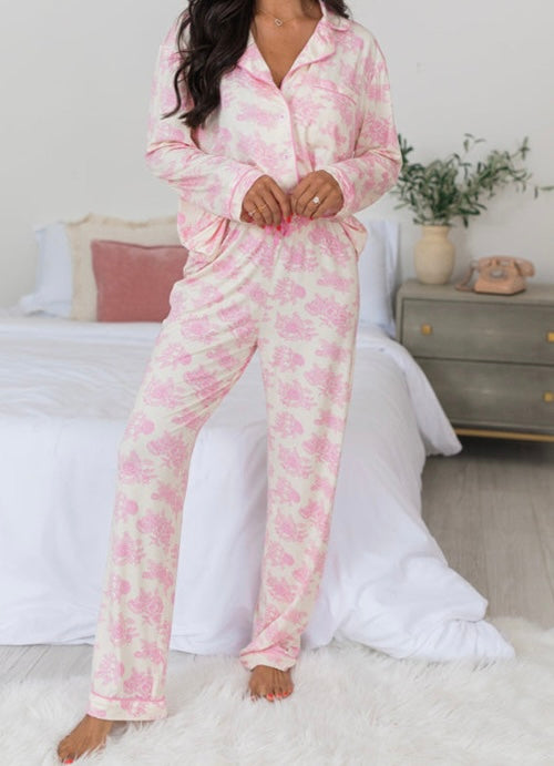 Pink Floral Long Sleeve and Pants Pajamas Set