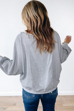 Load image into Gallery viewer, Grey Waffle Patchwork Long Sleeve Raw Hem Pullover Top
