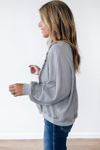 Load image into Gallery viewer, Grey Waffle Patchwork Long Sleeve Raw Hem Pullover Top
