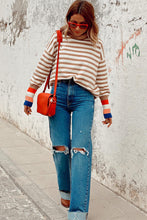 Load image into Gallery viewer, Stripe Colorblock Bishop Sleeve Turtleneck Sweater
