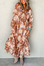 Load image into Gallery viewer, Floral Print Shirred Square Neck High Waist Maxi Dress
