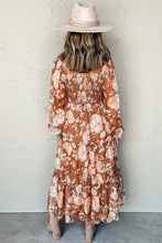 Load image into Gallery viewer, Floral Print Shirred Square Neck High Waist Maxi Dress
