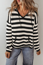 Load image into Gallery viewer, Stripe V Neck Pocketed Drawstring Hooded Sweater
