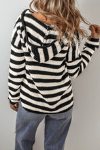 Load image into Gallery viewer, Stripe V Neck Pocketed Drawstring Hooded Sweater
