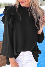 Load image into Gallery viewer, Keyhole Back Pleated Ruffle Trim Blouse
