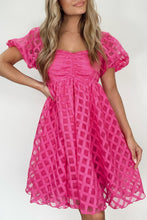 Load image into Gallery viewer, Strawberry Pink Checkered Puff Sleeve Babydoll Dress
