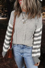 Load image into Gallery viewer, Stripe Geometric Textured Drop Shoulder Sweater
