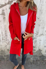 Load image into Gallery viewer, Firey Red Casual Zip up Hooded Coat
