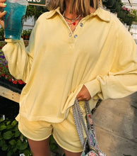 Load image into Gallery viewer, Button Collar Drop Shoulder Pullover and Shorts 2pcs Outfit

