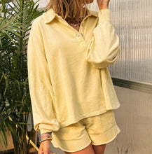 Load image into Gallery viewer, Button Collar Drop Shoulder Pullover and Shorts 2pcs Outfit
