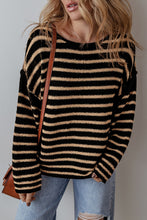 Load image into Gallery viewer, Stripe Drop Shoulder Round Neck Loose Sweater
