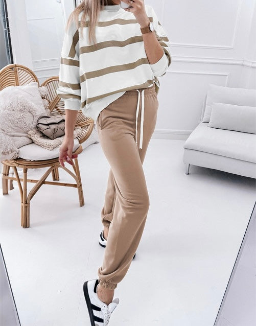 Striped Drop Shoulder Pullover and Jogger Pants Set