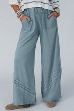 Load image into Gallery viewer, Dusty Blue Lace Patched High Waist Wide Leg Pants
