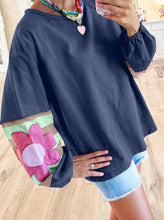 Load image into Gallery viewer, Flower Patchwork Raglan Sleeve Exposed Seam Oversized Top
