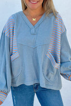 Load image into Gallery viewer, Exposed Seam Waffle Striped Patchwork Baggy Pullover
