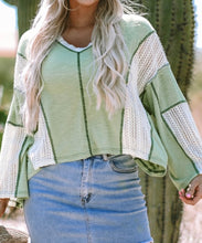 Load image into Gallery viewer, Crochet Detail Exposed Seam High Low Loose Top
