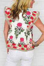 Load image into Gallery viewer, Floral Print Striped Detail Flutter Sleeve Blouse
