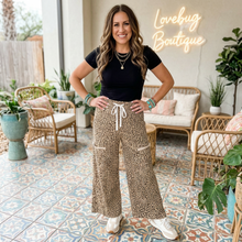 Load image into Gallery viewer, Animal Print Wide Leg Terry Knit Pants
