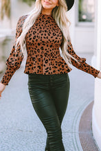 Load image into Gallery viewer, Leopard Smocked Puff Sleeve Peplum Top
