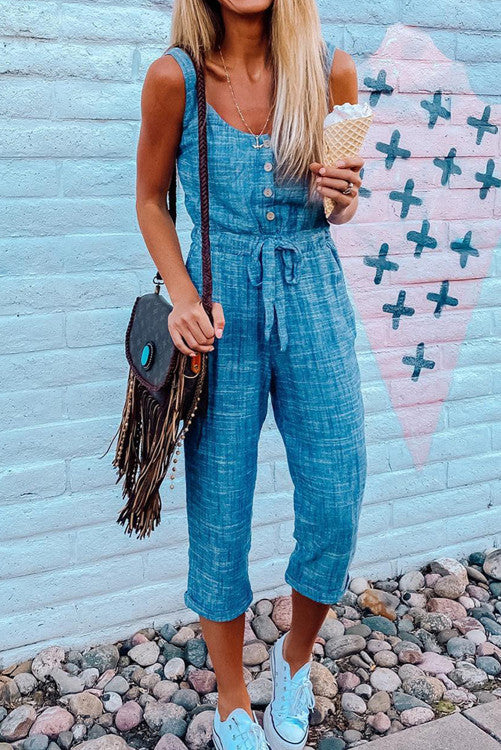 High Waist Sleeveless Cropped Jumpsuit