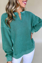 Load image into Gallery viewer, Notched Neck Drop Shoulder Sweatshirt
