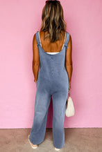 Load image into Gallery viewer, Washed Denim Half Buttons Patched Pocket Wide Leg Overalls
