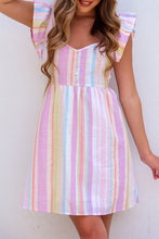 Load image into Gallery viewer, Striped Button Sweetheart Flutter Sleeve Dress
