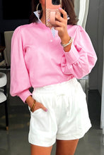 Load image into Gallery viewer, Bonbon Button Striped Collar Patchwork Puff Sleeve Sweatshirt
