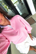 Load image into Gallery viewer, Bonbon Button Striped Collar Patchwork Puff Sleeve Sweatshirt
