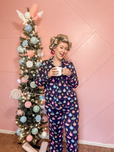 Load image into Gallery viewer, Navy Blue Colorful Christmas Light Print Shirt and Pants Pajama Set
