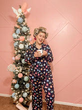 Load image into Gallery viewer, Navy Blue Colorful Christmas Light Print Shirt and Pants Pajama Set
