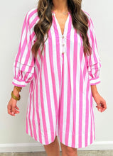 Load image into Gallery viewer, Rose Stripe Bracelet Sleeve Buttons Loose Mini Dress
