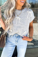 Load image into Gallery viewer, Grey Bowknot Applique Cap Sleeve Sweater

