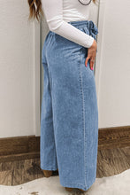 Load image into Gallery viewer, Western Washed Bow Knot Sash Wide Leg Jeans

