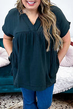 Load image into Gallery viewer, Black Plus Size Textured Short Sleeve Babydoll Blouse
