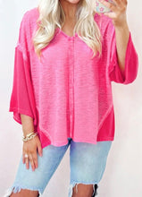 Load image into Gallery viewer, Contrast Patchwork 3/4 Sleeve V Neck Loose Blouse
