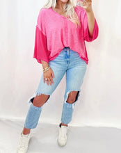 Load image into Gallery viewer, Contrast Patchwork 3/4 Sleeve V Neck Loose Blouse
