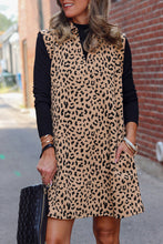 Load image into Gallery viewer, Leopard Print V Neck Sleeveless Collared Mini Dress
